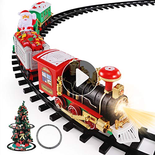 Temi Christmas Train Toys Set Around Tree, Electric Railway Train Set w