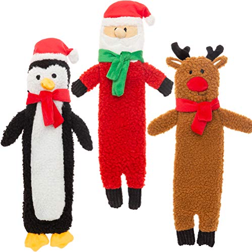 SCENEREAL Christmas Plush Dog Squeaky Toy No Stuffing - 3 Packs Chew ...